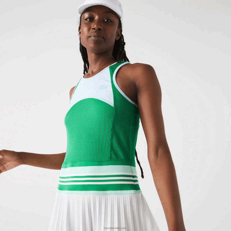 mujer Lacoste azul verde blanco 2c5 vestido sin mangas plisado con bloques de color N6XZ22497