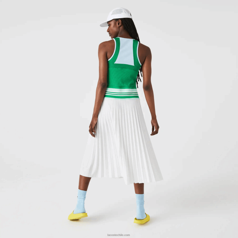 mujer Lacoste azul verde blanco 2c5 vestido sin mangas plisado con bloques de color N6XZ22497