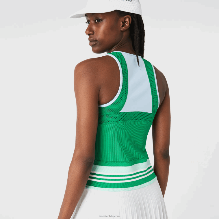mujer Lacoste azul verde blanco 2c5 vestido sin mangas plisado con bloques de color N6XZ22497
