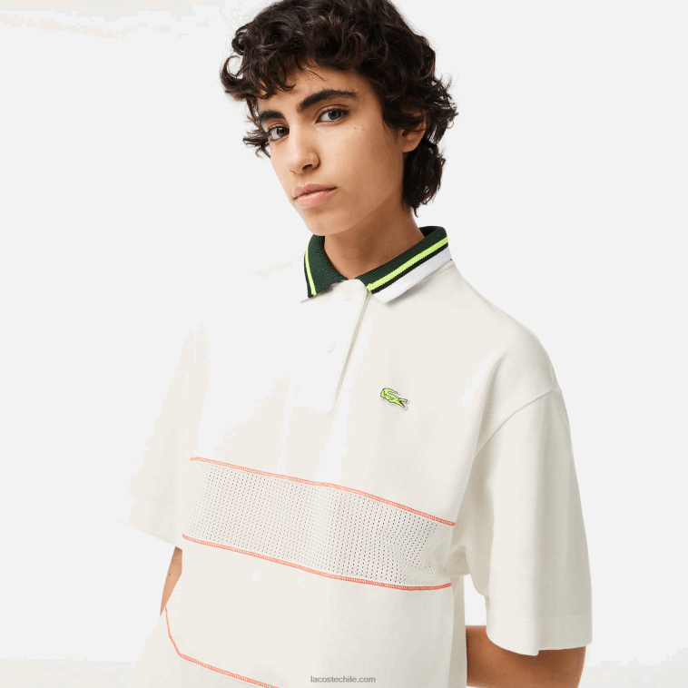 mujer Lacoste blanco 70v vestido polo de algodón orgánico hecho en francés N6XZ22376