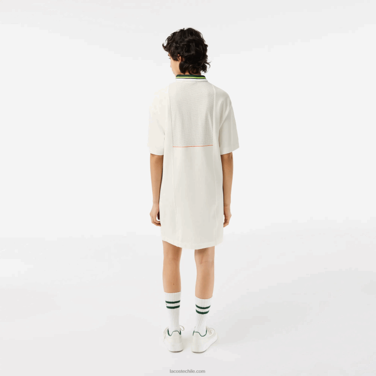 mujer Lacoste blanco 70v vestido polo de algodón orgánico hecho en francés N6XZ22376
