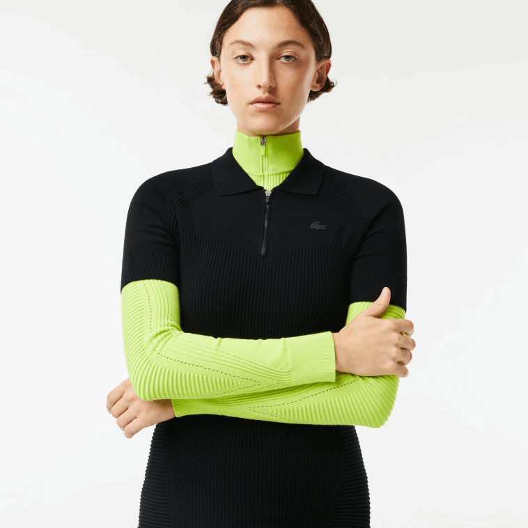 mujer Lacoste negro 031 vestido con detalles de punto y cremallera en la parte delantera N6XZ22481