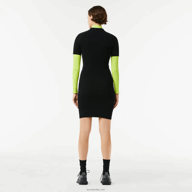 mujer Lacoste negro 031 vestido con detalles de punto y cremallera en la parte delantera N6XZ22481