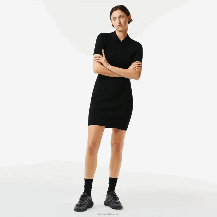 mujer Lacoste negro 031 vestido con detalles de punto y cremallera en la parte delantera N6XZ22481