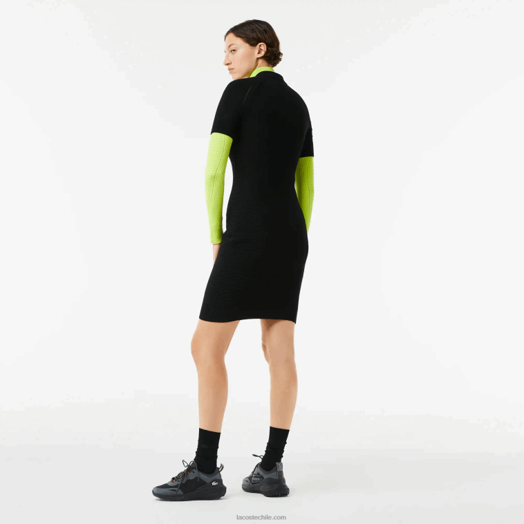 mujer Lacoste negro 031 vestido con detalles de punto y cremallera en la parte delantera N6XZ22481