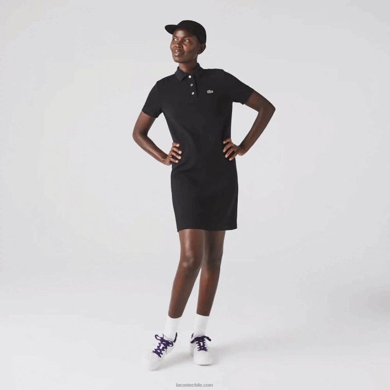 mujer Lacoste negro 031 vestido tipo polo de piqué con manga trompeta N6XZ22510