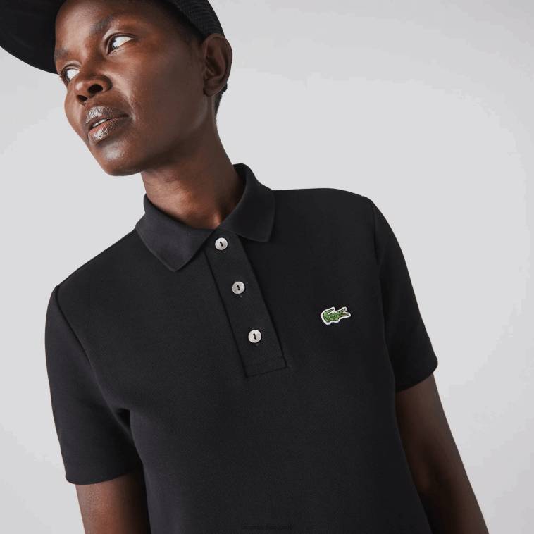 mujer Lacoste negro 031 vestido tipo polo de piqué con manga trompeta N6XZ22510