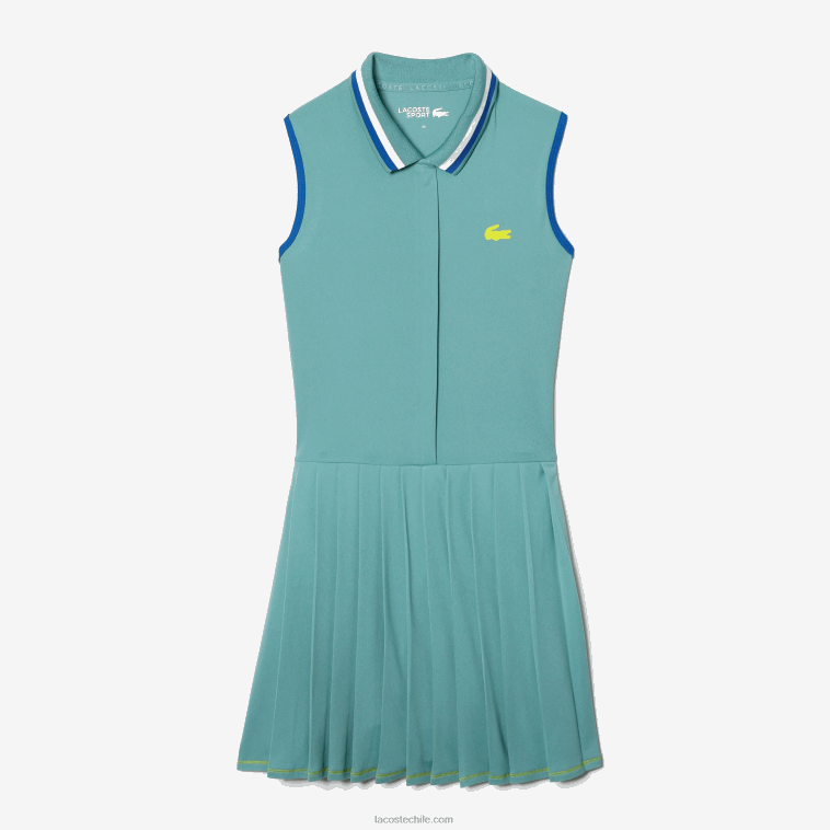 mujer Lacoste qyi verde claro vestido deportivo de tenis con pliegues incorporados N6XZ22354