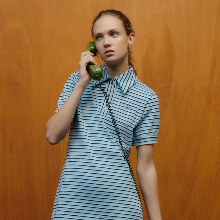 mujerazul marino blanco cjr vestido de jacquard a rayas de lacoste x goop N6XZ22672