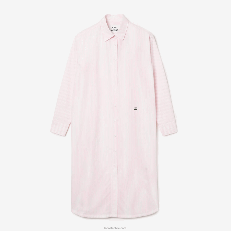 mujerblanco rosa m5u lacoste x a.p.c. vestido camisero de algodón a rayas N6XZ22520
