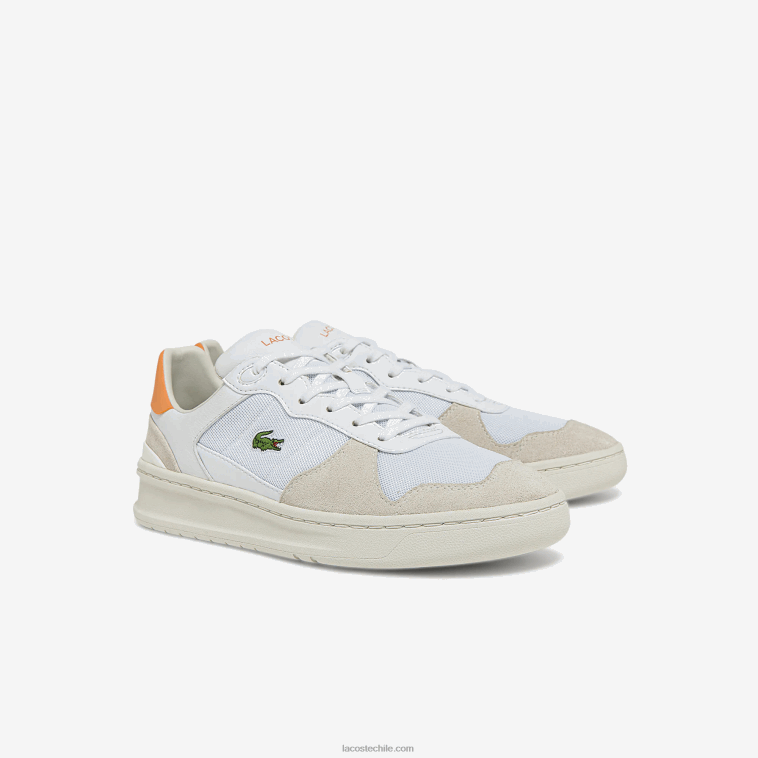 mujer Lacoste blanco naranja 1u2 zapatillas perf-shot de ante y tejido N6XZ22750