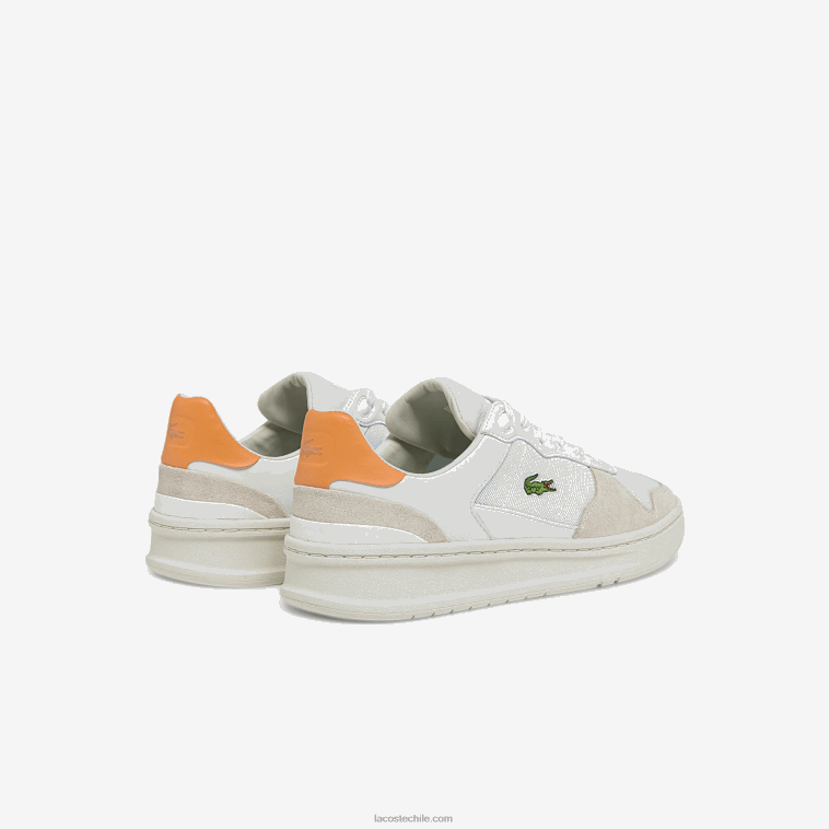 mujer Lacoste blanco naranja 1u2 zapatillas perf-shot de ante y tejido N6XZ22750