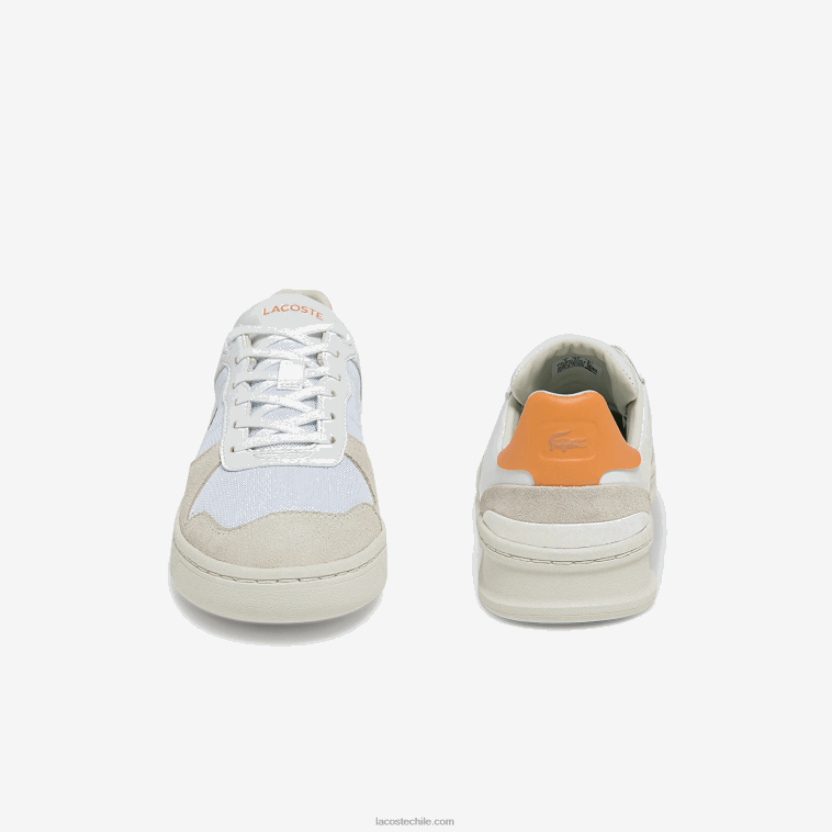 mujer Lacoste blanco naranja 1u2 zapatillas perf-shot de ante y tejido N6XZ22750