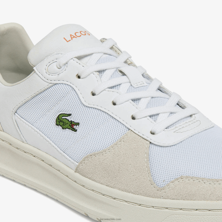 mujer Lacoste blanco naranja 1u2 zapatillas perf-shot de ante y tejido N6XZ22750