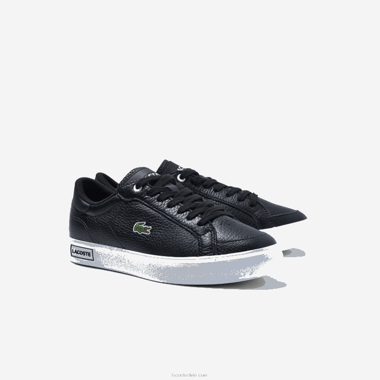 mujer Lacoste blanco y negro 312 tenis powercourt con detalles de cuero N6XZ22682