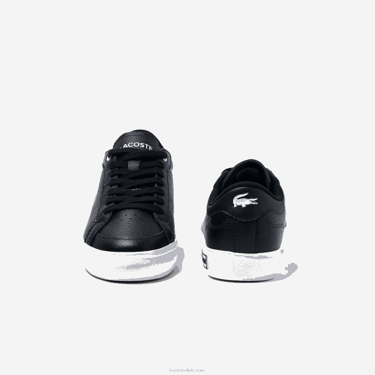 mujer Lacoste blanco y negro 312 tenis powercourt con detalles de cuero N6XZ22682