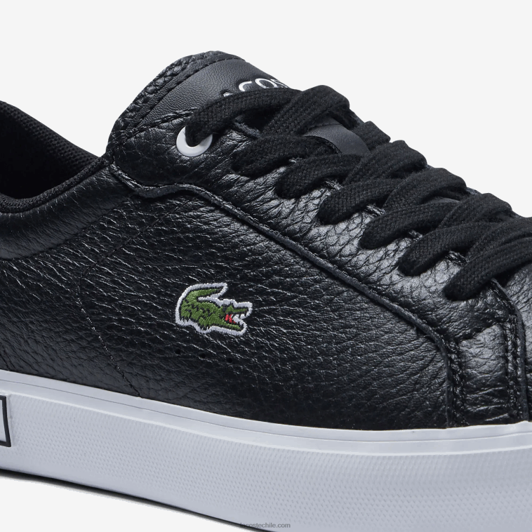 mujer Lacoste blanco y negro 312 tenis powercourt con detalles de cuero N6XZ22682