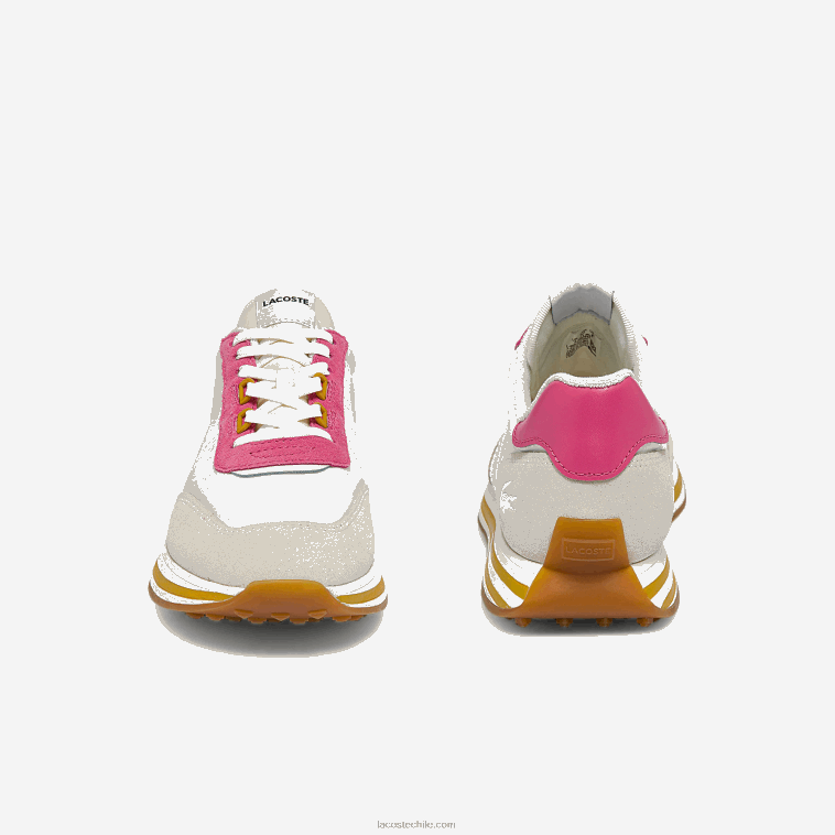 mujer Lacoste blanco y rosa b53 tenis L-spin de tela N6XZ22752