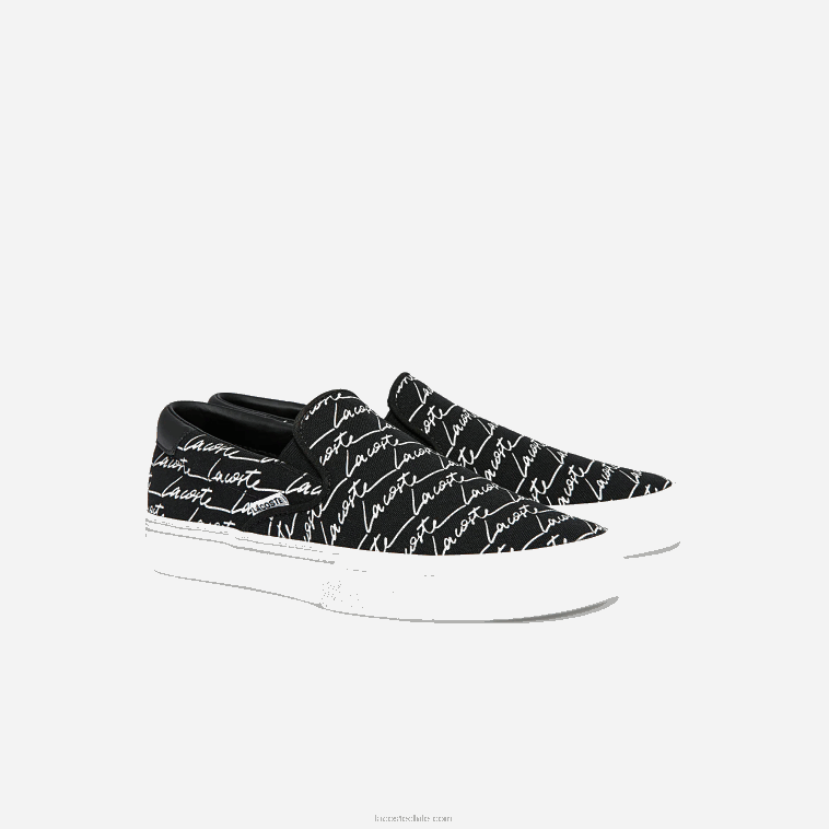 mujer Lacoste negro y blanco roto 454 servicio de salto impresión en lienzo sin cordones N6XZ22705