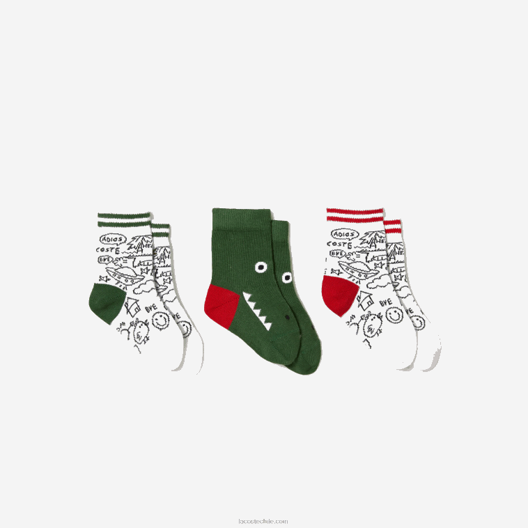 niños Lacoste carretera blanca verde azul marino pack de tres pares de calcetines con estampado de cocodrilo N6XZ22979 niños Lacoste carretera blanca verde azul marino pack de tres pares de calcetines con estampado de cocodrilo N6XZ22979