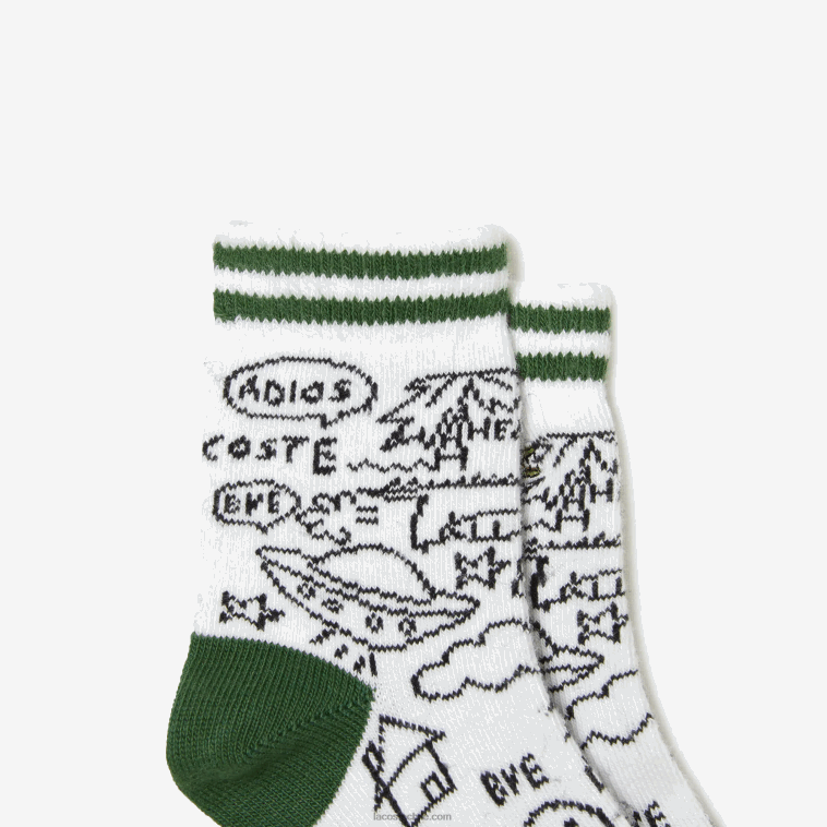 niños Lacoste carretera blanca verde azul marino pack de tres pares de calcetines con estampado de cocodrilo N6XZ22979