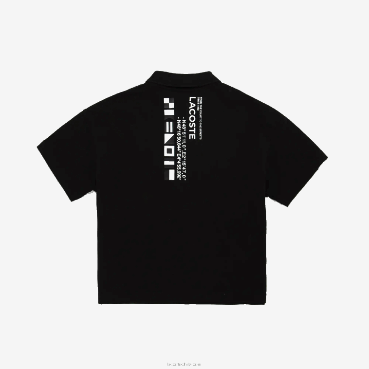 Niños Lacoste negro 031 polo con cremallera y bandas estampadas en el cuello N6XZ22960