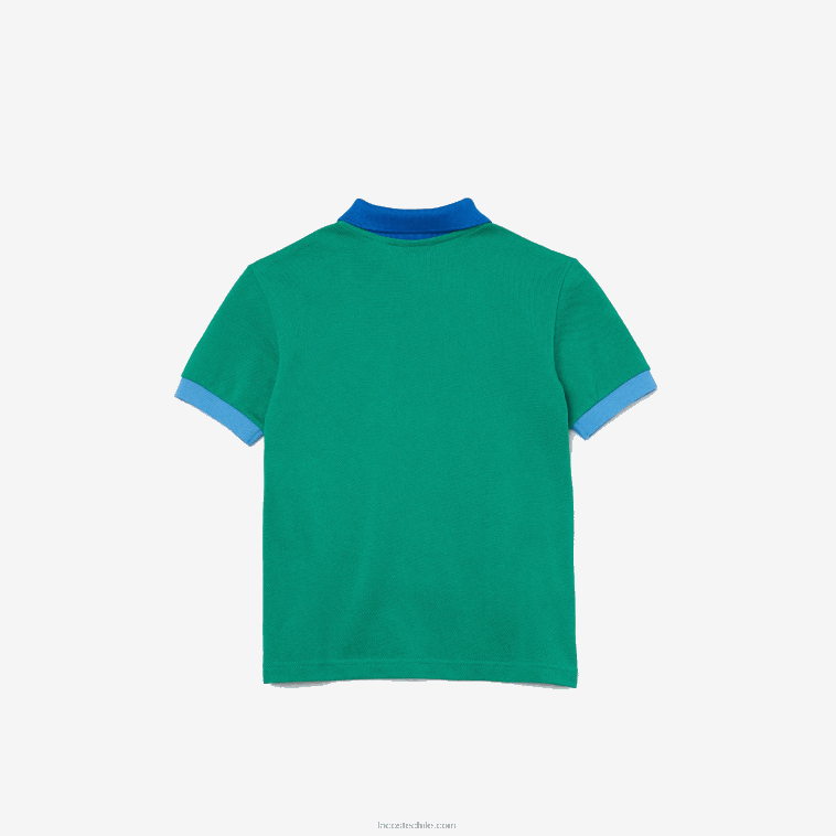 Niños Lacoste verde azul x28 polo de piqué de algodón con cuello en contraste N6XZ22958