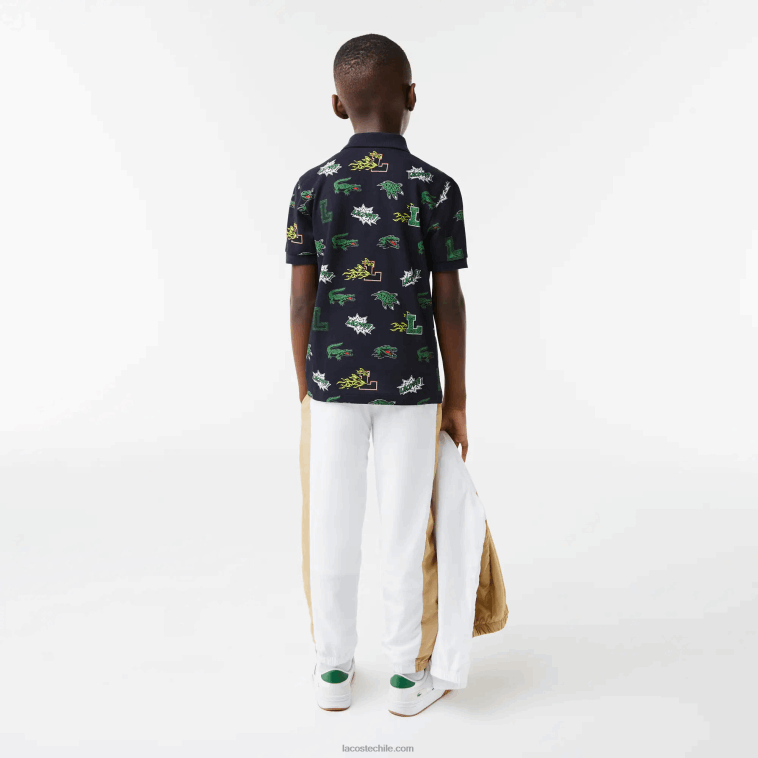 niños Lacoste azul marino 166 polo con estampado de cocodrilo y efecto cómic N6XZ22955