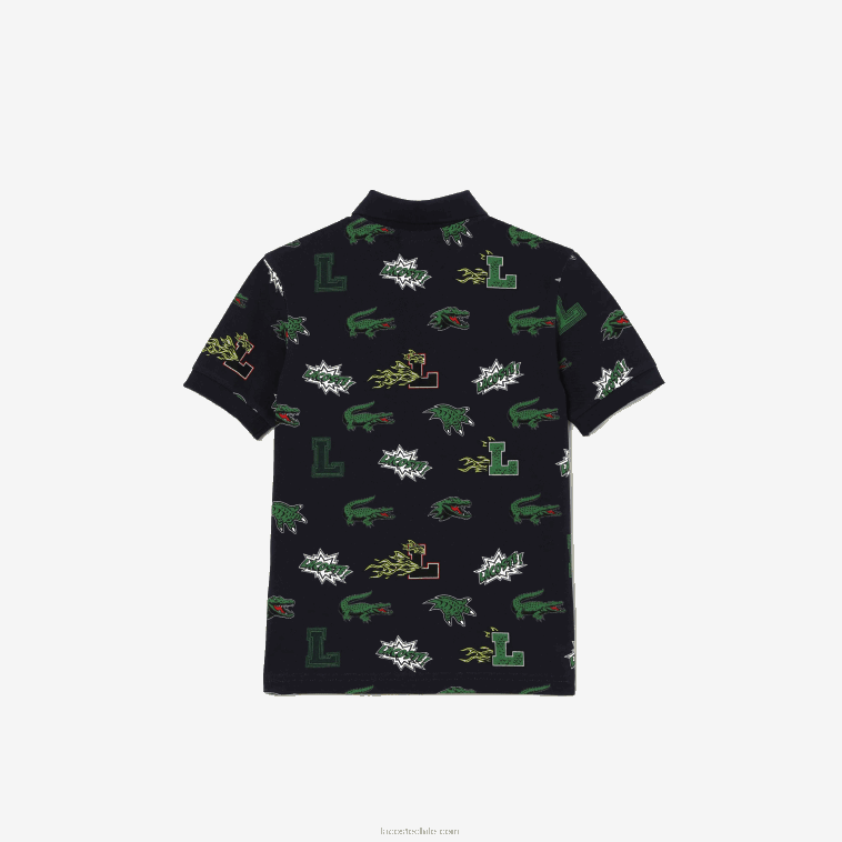 niños Lacoste azul marino 166 polo con estampado de cocodrilo y efecto cómic N6XZ22955