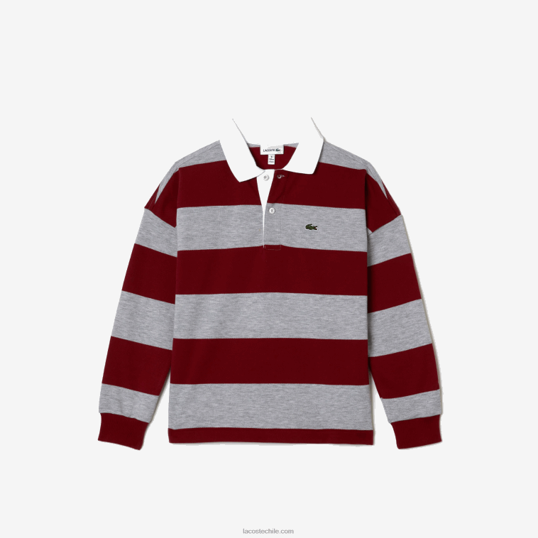 niños Lacoste lomo gris burdeos x29 polo de piqué a rayas N6XZ22962