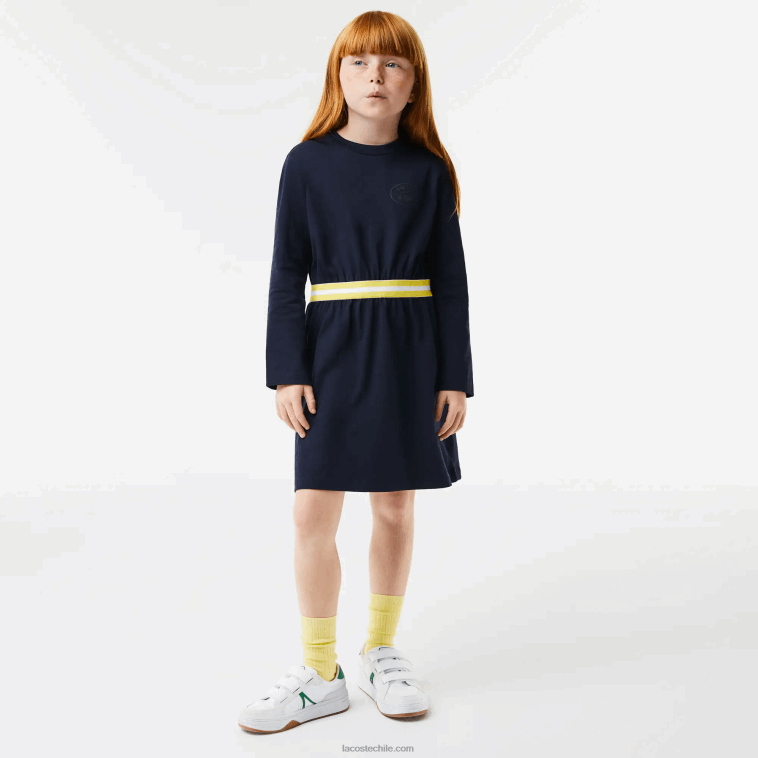 chicas Lacoste azul marino 166 vestido de punto de algodón con cintura en contraste N6XZ23270 chicas Lacoste azul marino 166 vestido de punto de algodón con cintura en contraste N6XZ23270