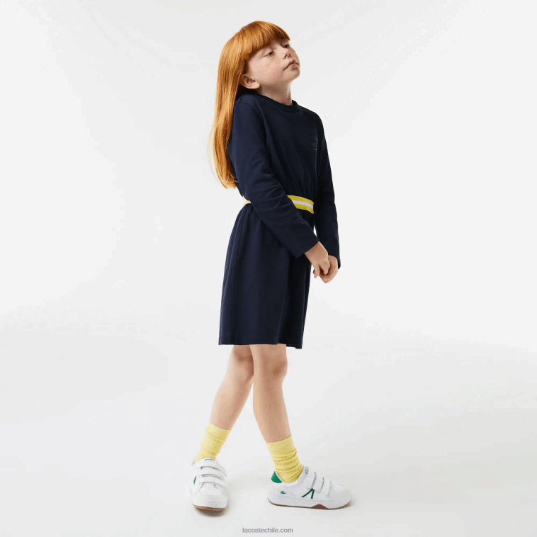 chicas Lacoste azul marino 166 vestido de punto de algodón con cintura en contraste N6XZ23270