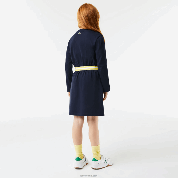 chicas Lacoste azul marino 166 vestido de punto de algodón con cintura en contraste N6XZ23270