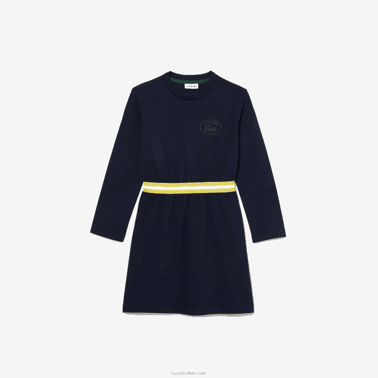 chicas Lacoste azul marino 166 vestido de punto de algodón con cintura en contraste N6XZ23270