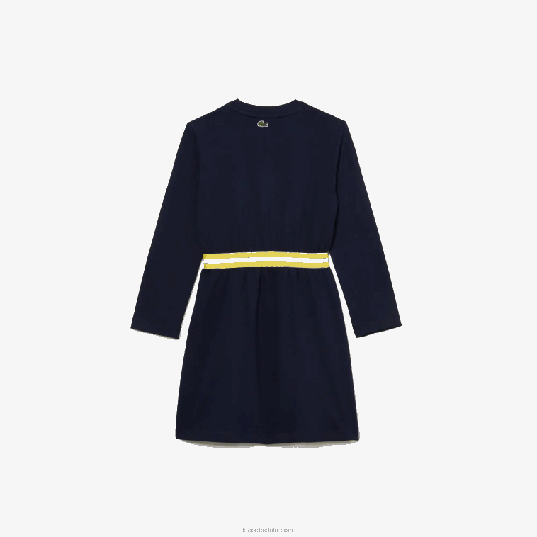 chicas Lacoste azul marino 166 vestido de punto de algodón con cintura en contraste N6XZ23270