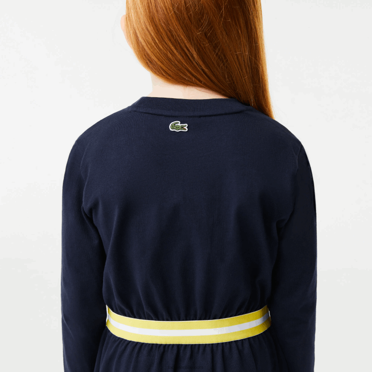 chicas Lacoste azul marino 166 vestido de punto de algodón con cintura en contraste N6XZ23270