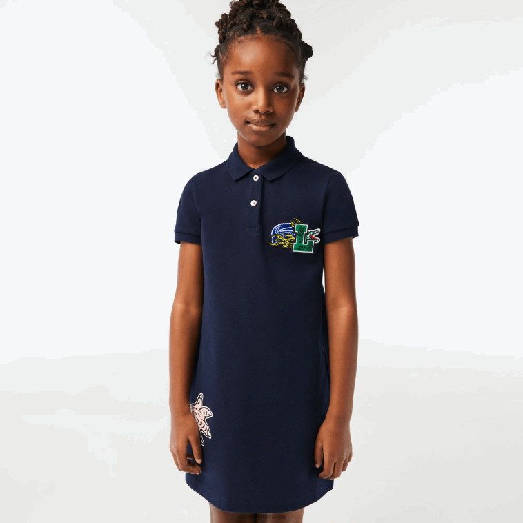 chicas Lacoste azul marino 166 vestido polo de algodón orgánico N6XZ23268 chicas Lacoste azul marino 166 vestido polo de algodón orgánico N6XZ23268
