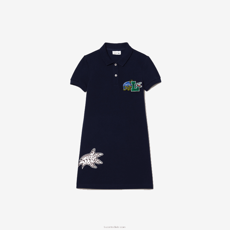 chicas Lacoste azul marino 166 vestido polo de algodón orgánico N6XZ23268