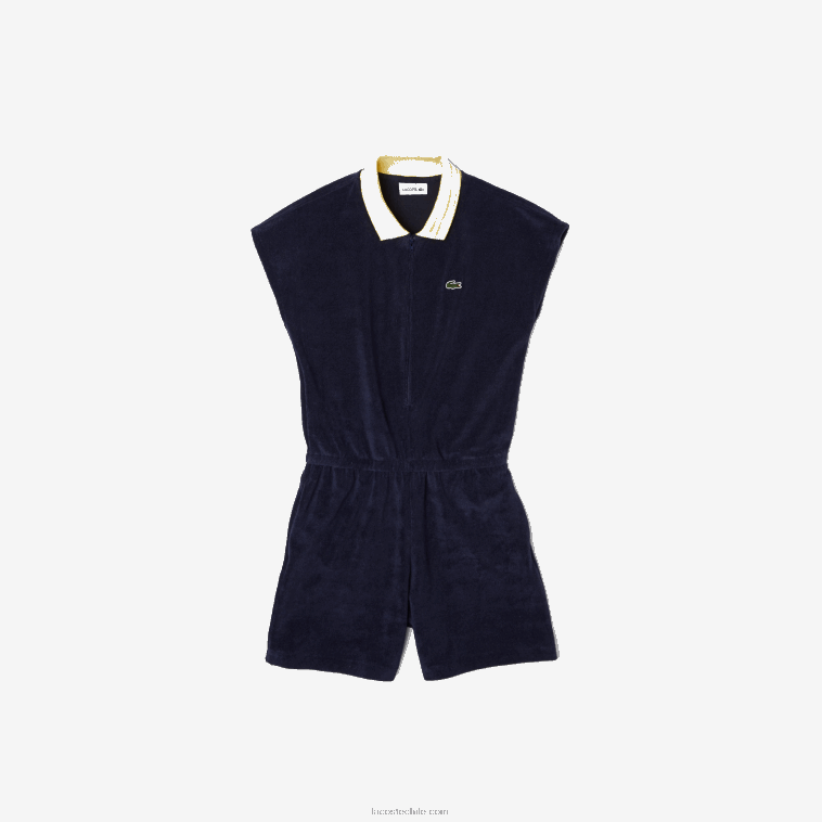 chicas Lacoste azul marino amarillo blanco gsw mono corto de felpa de algodón N6XZ23307 chicas Lacoste azul marino amarillo blanco gsw mono corto de felpa de algodón N6XZ23307