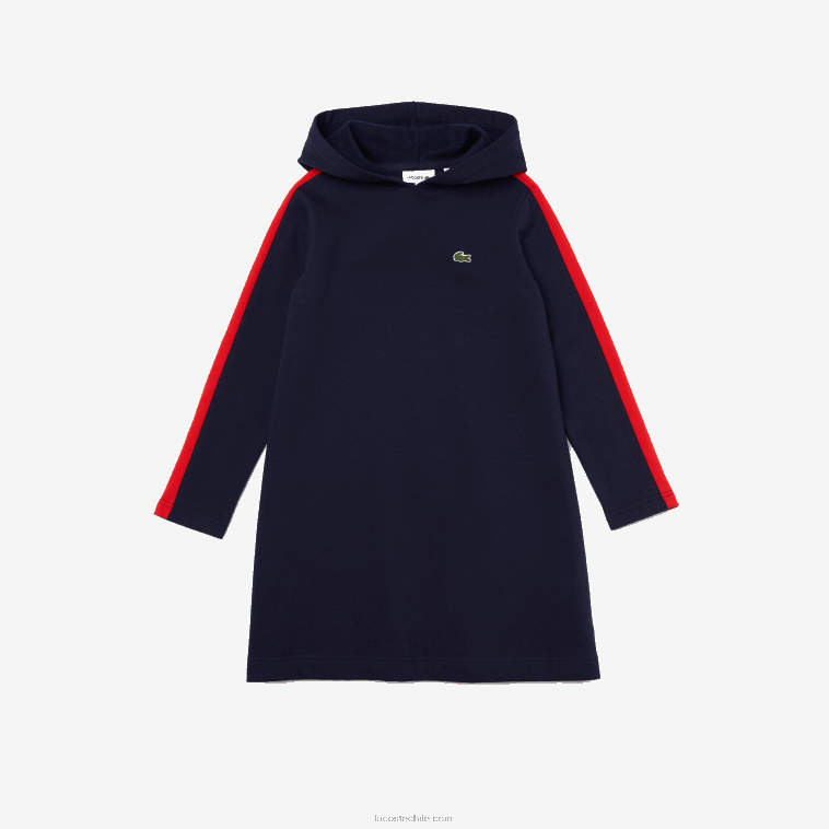chicas Lacoste azul marino rojo 7pe vestido con capucha y banda en contraste N6XZ23274 chicas Lacoste azul marino rojo 7pe vestido con capucha y banda en contraste N6XZ23274