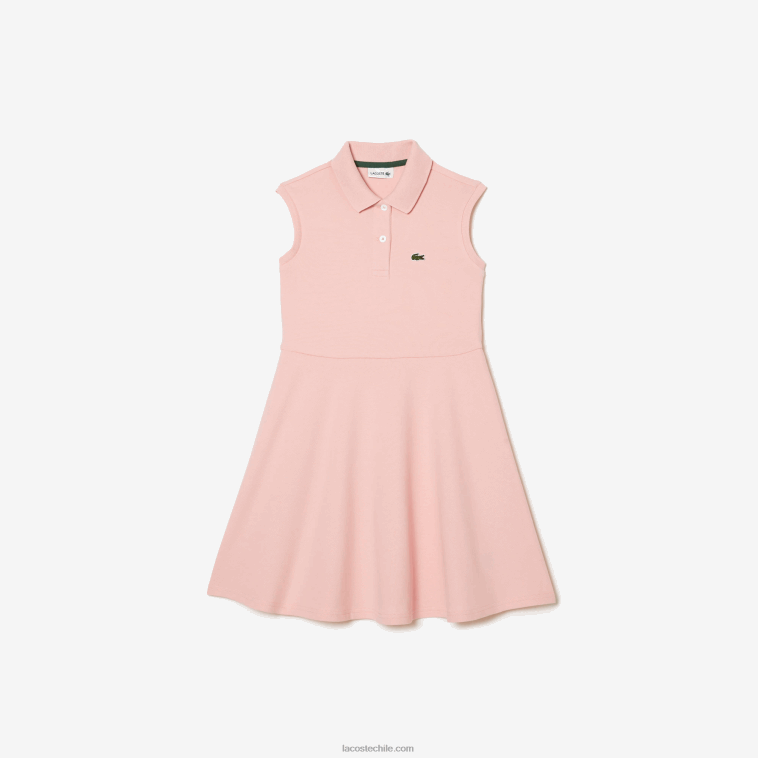 chicas Lacoste rosa kf9 vestido tipo polo de piqué elástico entallado y acampanado N6XZ23077