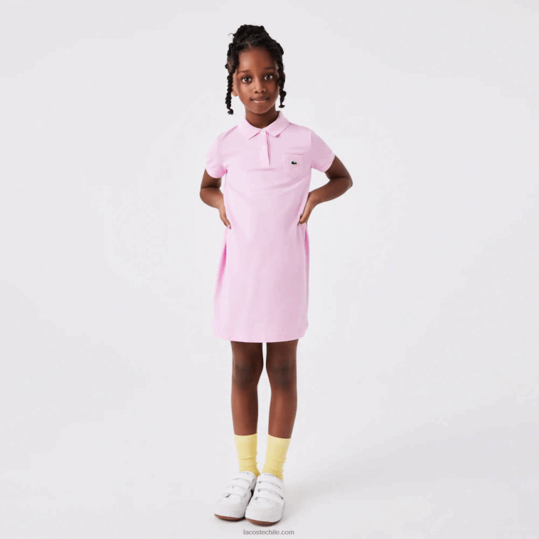 chicas Lacoste rosa z4h vestido tipo polo de algodón N6XZ23288
