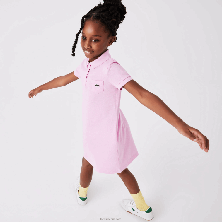 chicas Lacoste rosa z4h vestido tipo polo de algodón N6XZ23288