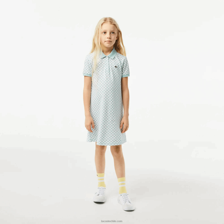 chicas Lacoste verde claro blanco dj3 vestido polo de algodón orgánico con estampado de cuadros N6XZ23092