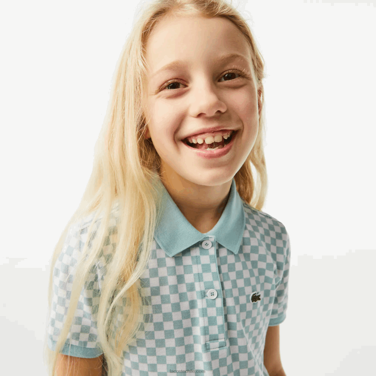 chicas Lacoste verde claro blanco dj3 vestido polo de algodón orgánico con estampado de cuadros N6XZ23092