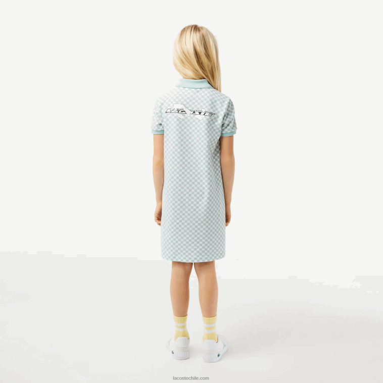 chicas Lacoste verde claro blanco dj3 vestido polo de algodón orgánico con estampado de cuadros N6XZ23092