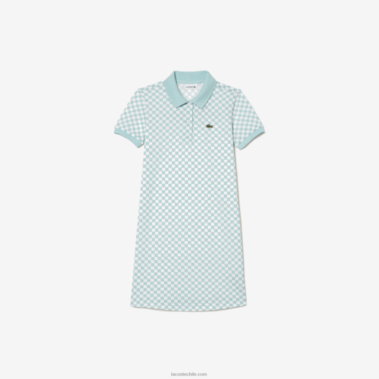 chicas Lacoste verde claro blanco dj3 vestido polo de algodón orgánico con estampado de cuadros N6XZ23092