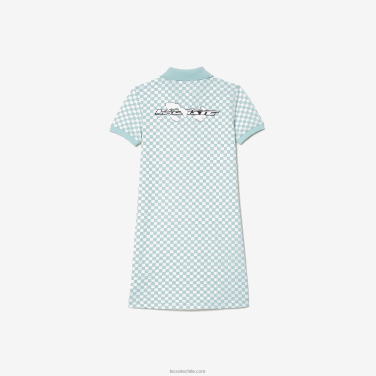 chicas Lacoste verde claro blanco dj3 vestido polo de algodón orgánico con estampado de cuadros N6XZ23092