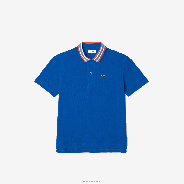 Niños Lacoste azul blanco et6 polo con logo en el cuello en contraste N6XZ23033 Niños Lacoste azul blanco et6 polo con logo en el cuello en contraste N6XZ23033