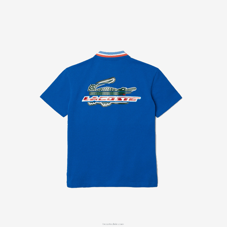 Niños Lacoste azul blanco et6 polo con logo en el cuello en contraste N6XZ23033